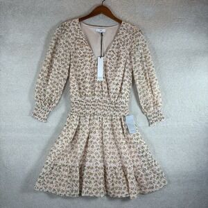 NSR Dress Womens Size Small Floral Print Lace‎ Smocked V Neck 3/4 Sleeve New!